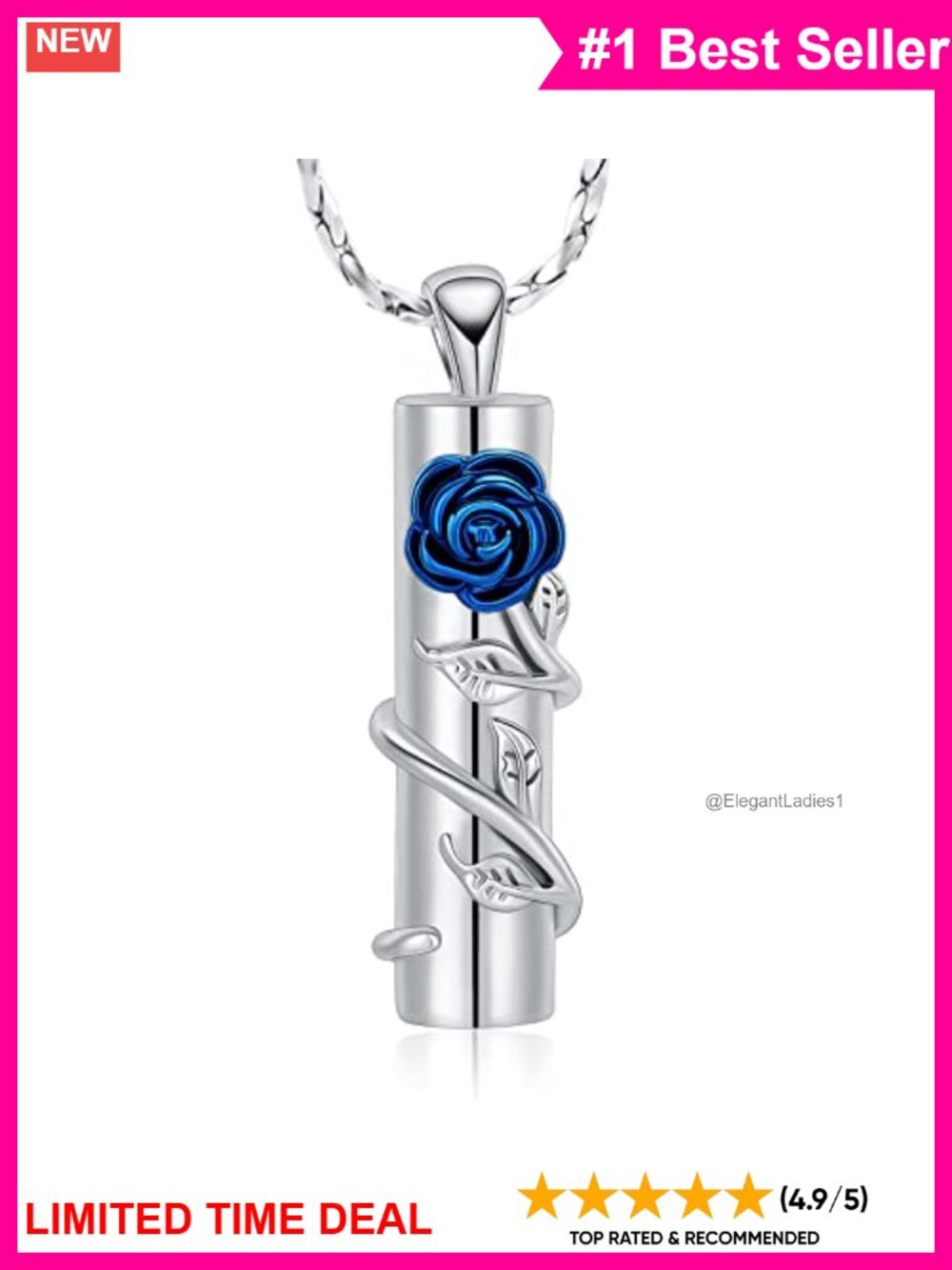 Cremation Urn Necklace 316L Stainless Steel Cylinder Memorial Ashes Pendant